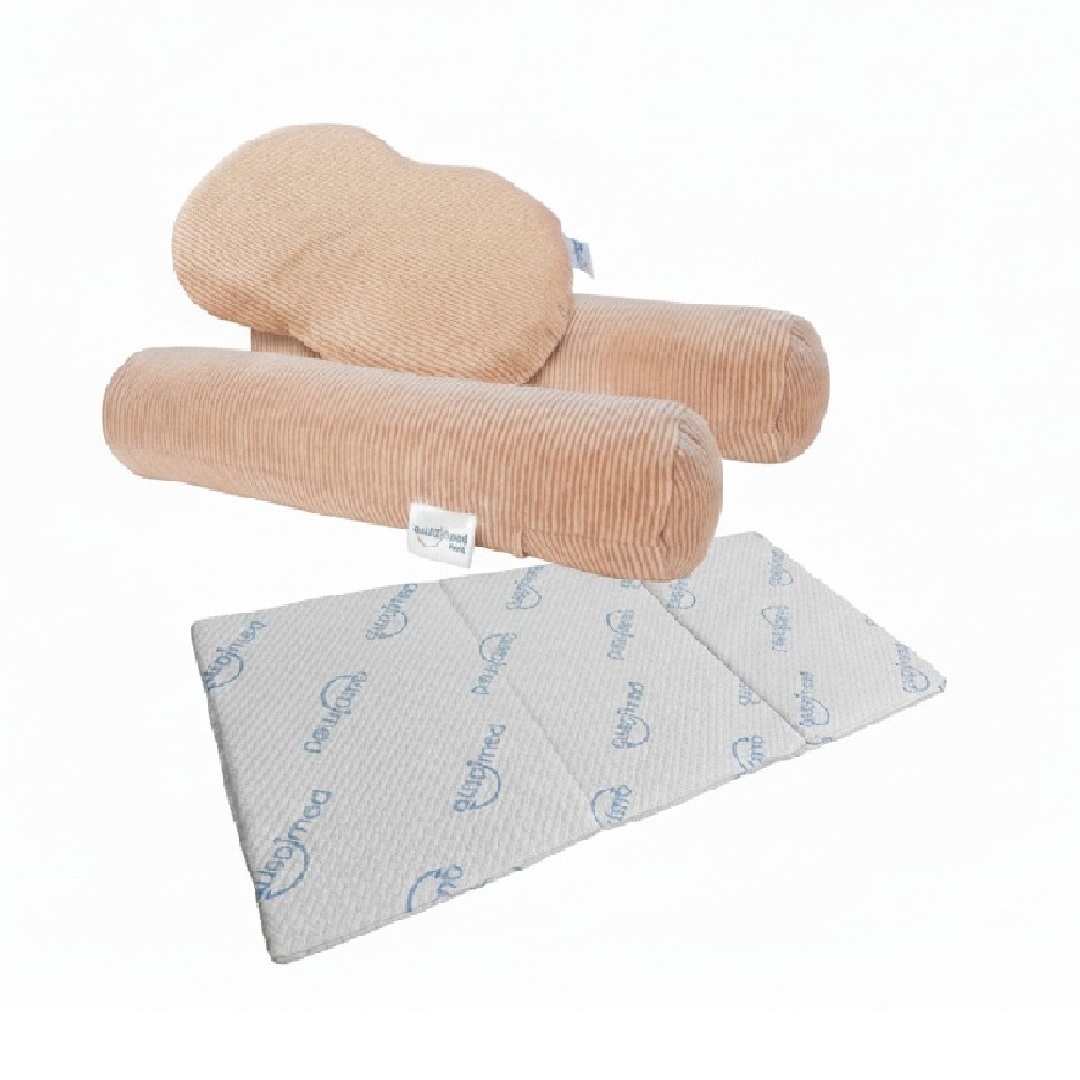 蘋果塑形枕1 入 + 撐背枕 2 入+可攜式三折床墊120x60x3cm1入